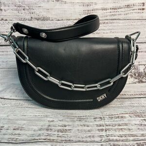 DKNY Orion Chain Shoulder Bag Black with Silver‎ Chain Convertible Strap
